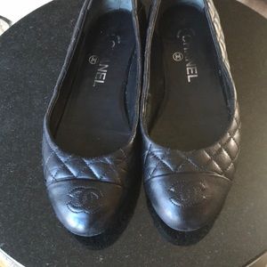Blk Quilted leather Chanel ballet flats size 37.5